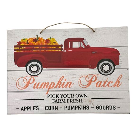 Pumpkin Patch Red Truck Fall Sign & Ribbon Bundle Set, DIY Wreath Making Kit - Picture 2 of 5